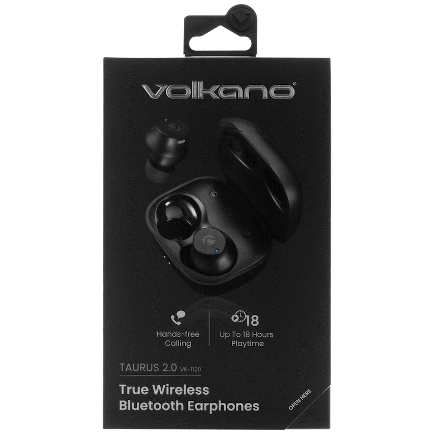 Volkano Taurus Series 2.0 True Wireless Earphones with Charging Case - Black