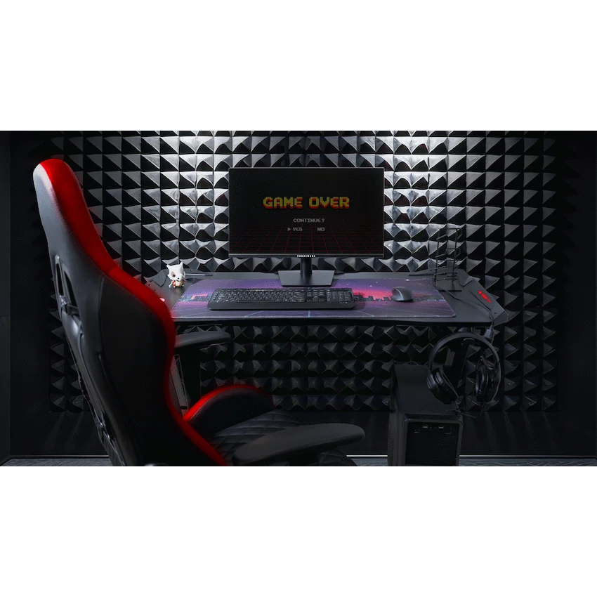 Fortress Gaming Desk with RGB Lights, Cup Holder