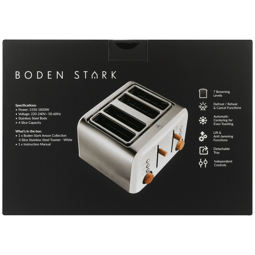 Boden Stark Anson Collection 4 Slice SS Toaster White - Guards On Duty Shop & Security Guards