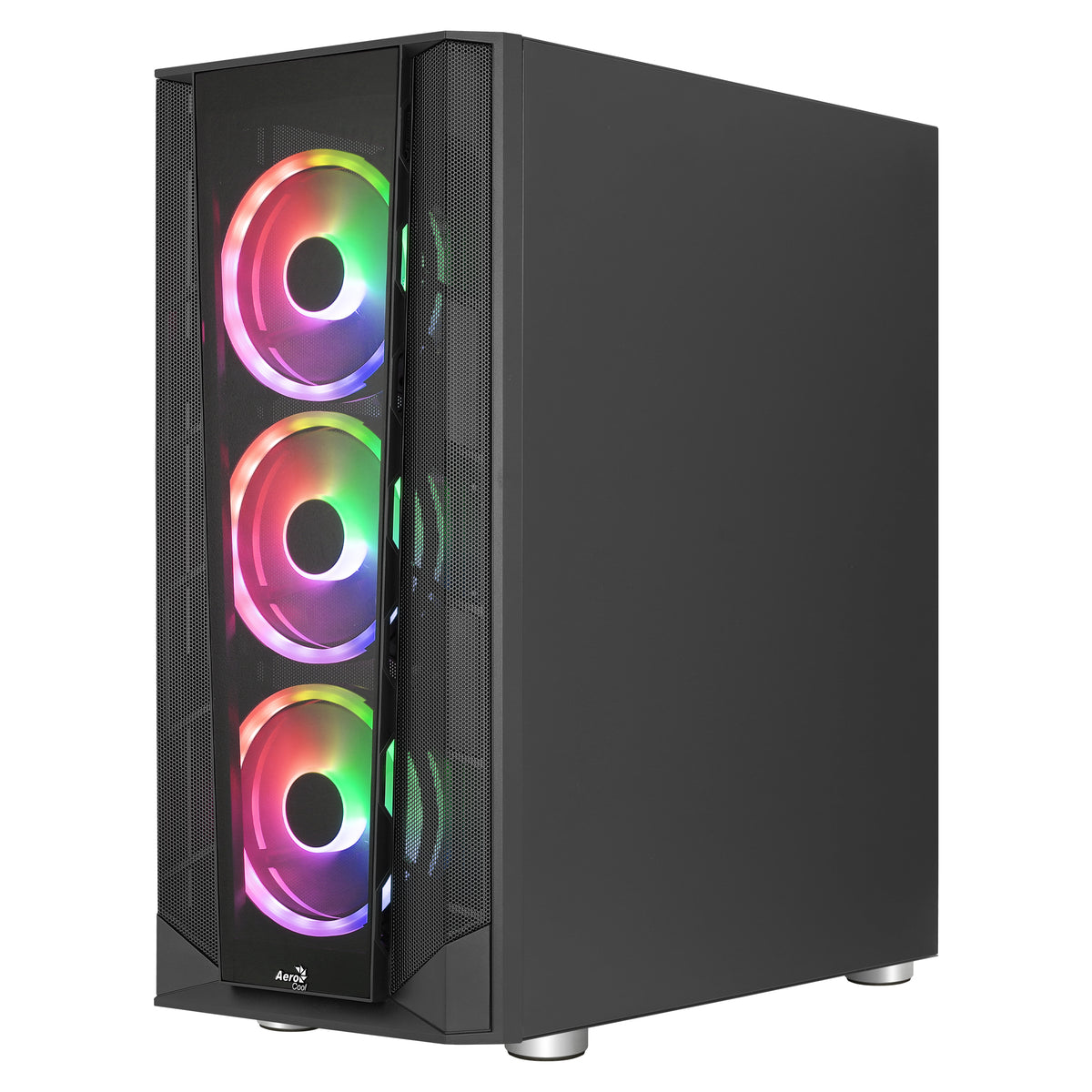 Aerocool Prism ARGB Black Mid tower case - 120mm ARGB Fan x 4; 6-port ARGB control hub - ATX - 2x 2.5'' or 2x3.5'' - 360 Radiato