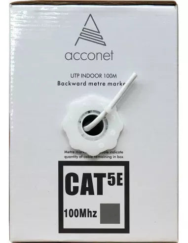 Acconet CAT5e Indoor Ethernet Cable 100m White Solid Copper UTP Pull Box | CAT5-100-SC