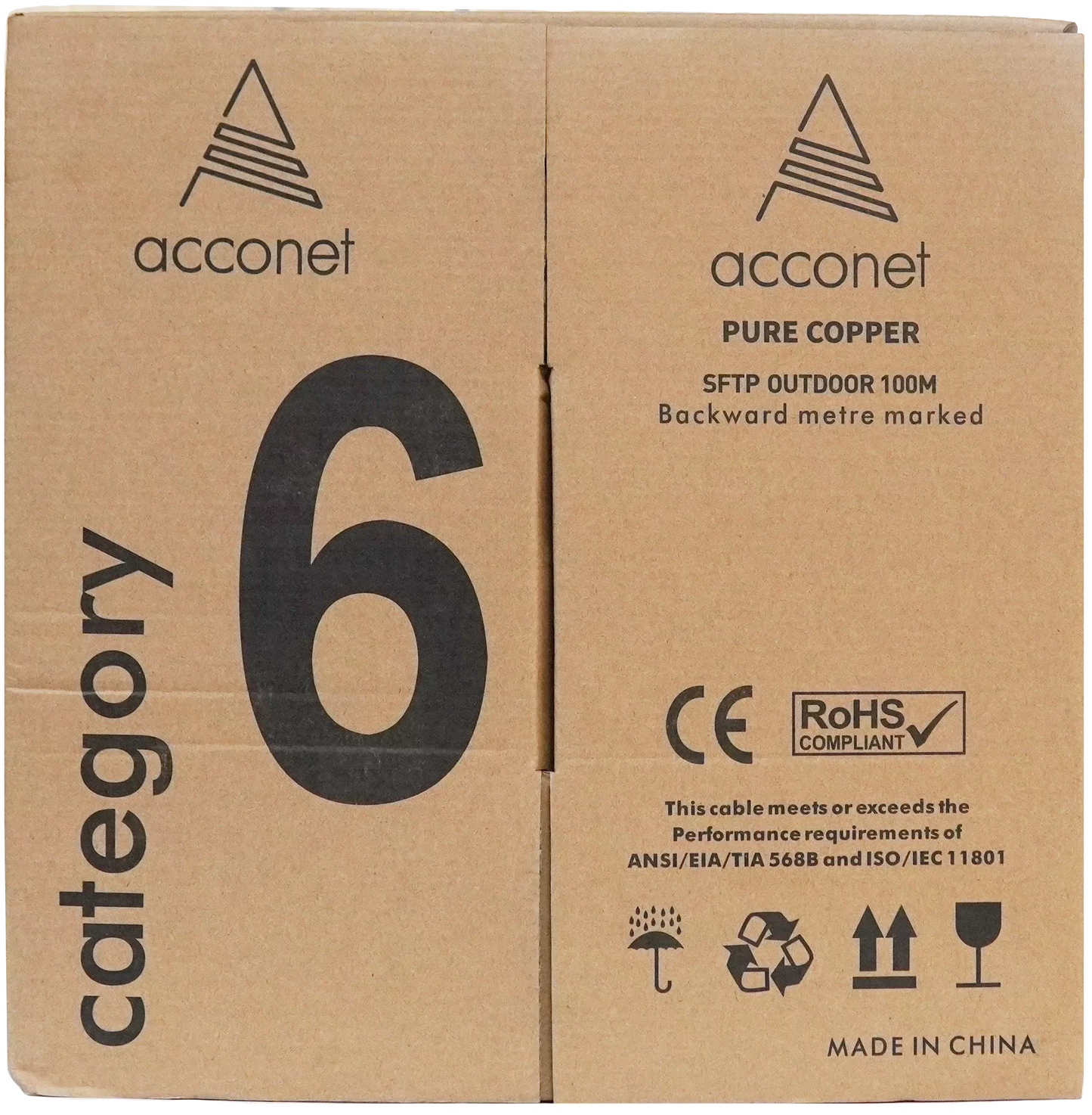 Acconet CAT6 UV Outdoor Ethernet Cable 100m Black Solid Core SF/TP Pull Box | CAT6U-100-SC