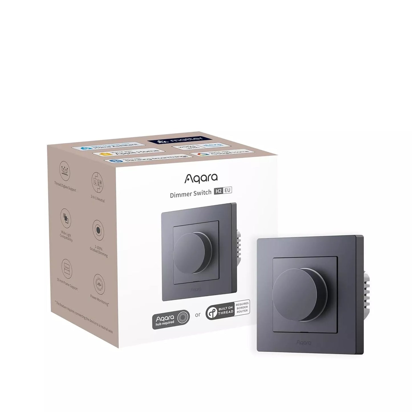 Aqara Dimmer Switch H2 EU 2 in 1 With Neutral & No Neutral (Grey) | AQ-CTRL-DIM-SW-WALL-G