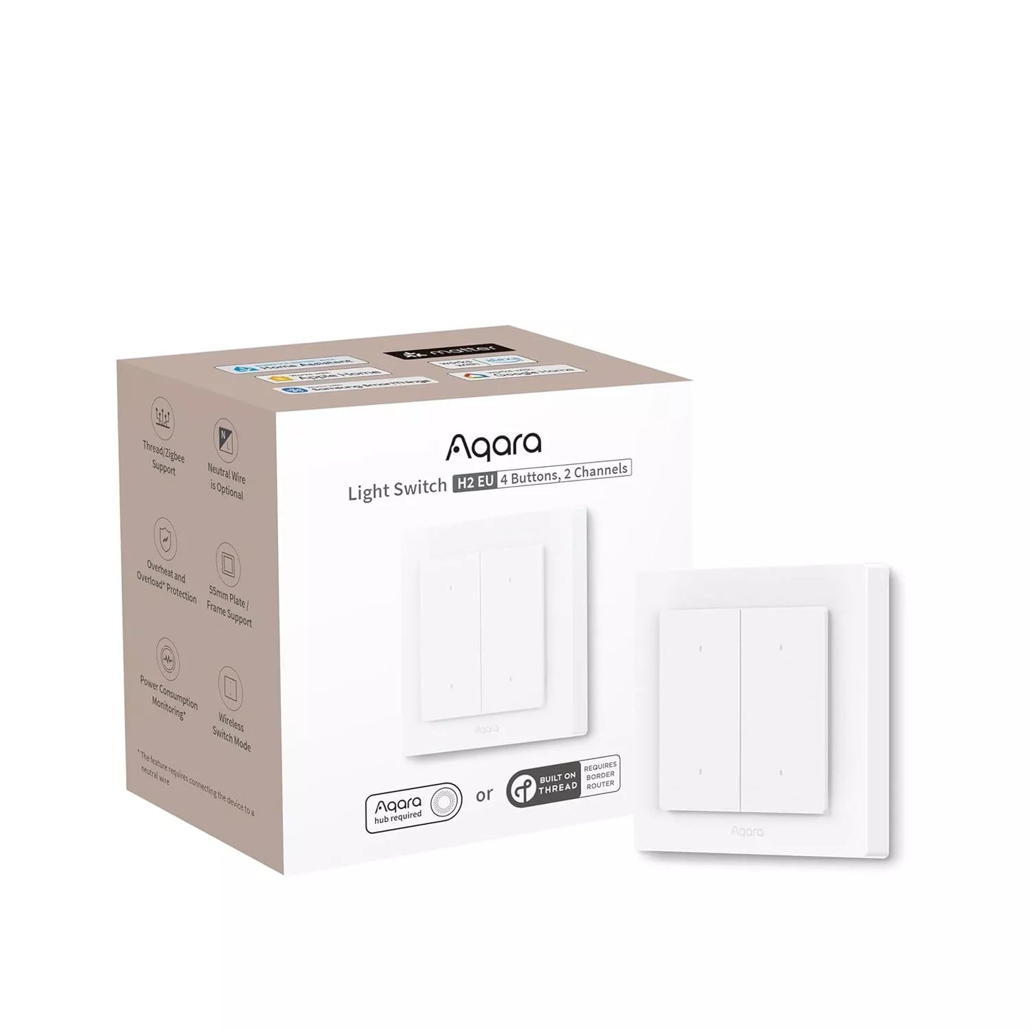 Aqara Light Switch H2 EU - 2 in 1 With Neutral & No Neutral (4 Buttons, 2 Channels) | AQ-CTRL-SW4-WALL