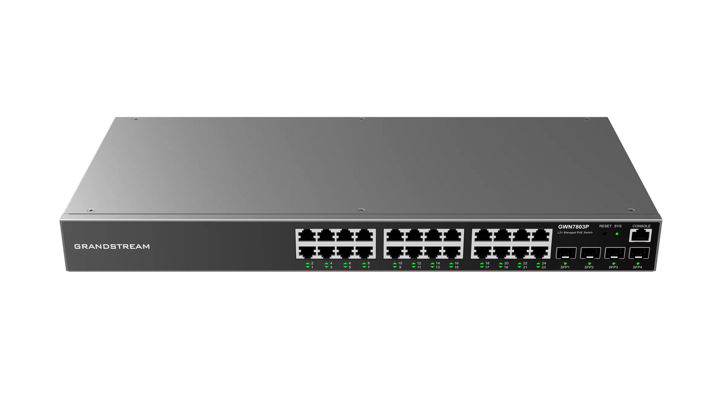 Grandstream Enterprise L2 24 port Managed GbE PoE+ Switch 370W | GWN7803P