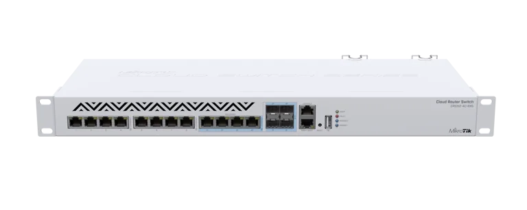 MikroTik Cloud Router Switch CRS312-4C+8XG-RM, 8x 1G/2.5G/5G/10G Ethernet, 4x Combo Ports (1G/2.5G/5G/10G RJ45 Ethernet LAN OR 10G SFP+), 1x Ethernet Port for Management, RouterOS L5 OR SwitchOS (Dual Boot), 1U Rackmount Enclosure, Dual Redundant PSU