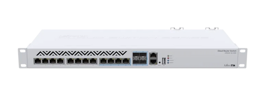 MikroTik Cloud Router Switch CRS312-4C+8XG-RM, 8x 1G/2.5G/5G/10G Ethernet, 4x Combo Ports (1G/2.5G/5G/10G RJ45 Ethernet LAN OR 10G SFP+), 1x Ethernet Port for Management, RouterOS L5 OR SwitchOS (Dual Boot), 1U Rackmount Enclosure, Dual Redundant PSU