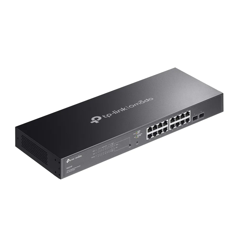 TP-Link Omada 18-Port Gigabit Smart PoE+ Switch 16×1G PoE+ 2×1G SFP 150W 1U Fanless Rackmount