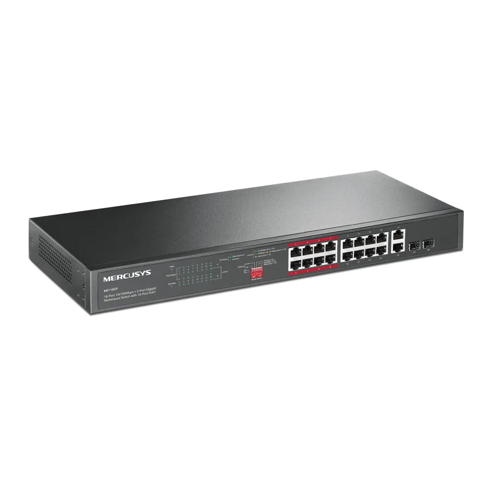 Mercusy 16-Port PoE+ Rackmount Switch + 2-Gigabit | MS118CP