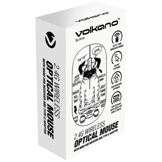 Volkano Tag Series 2.4G Wireless Optical Mouse with Nano USB and Type-C Receiver - Pug