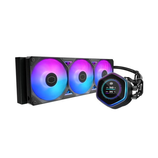Cooler Master Atmos II;360mm Radiator; Fits all AMD and Intel sockets; VRM fan module; 3 x120mm Sickleflow edge ARGB fans; Black