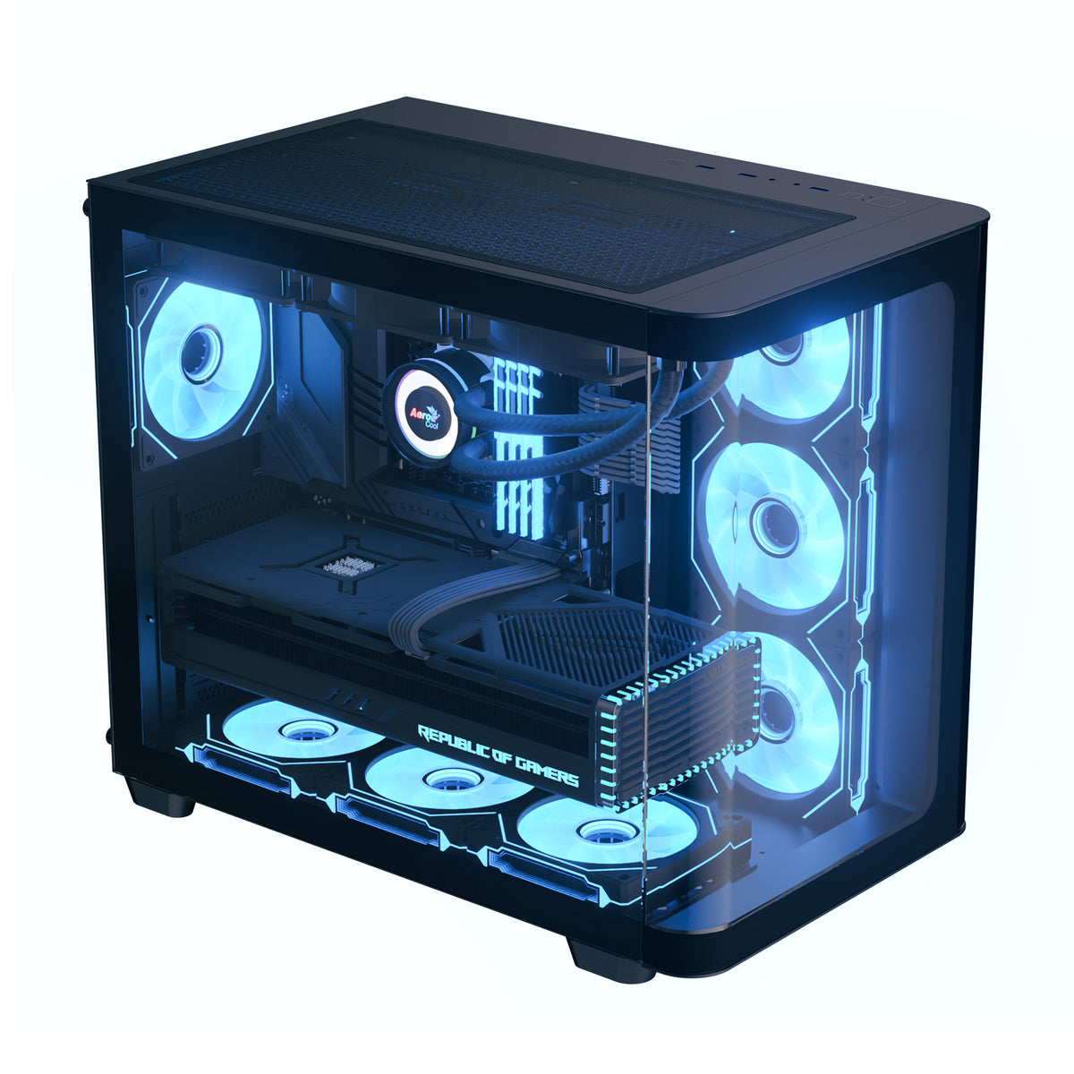 Aerocool P500C Black Mid tower case - Includes 120mm ARGB Fan x 4 and 4-port ARGB control hub - ATX - 3x 2.5'' or 2x3.5'' - 360m