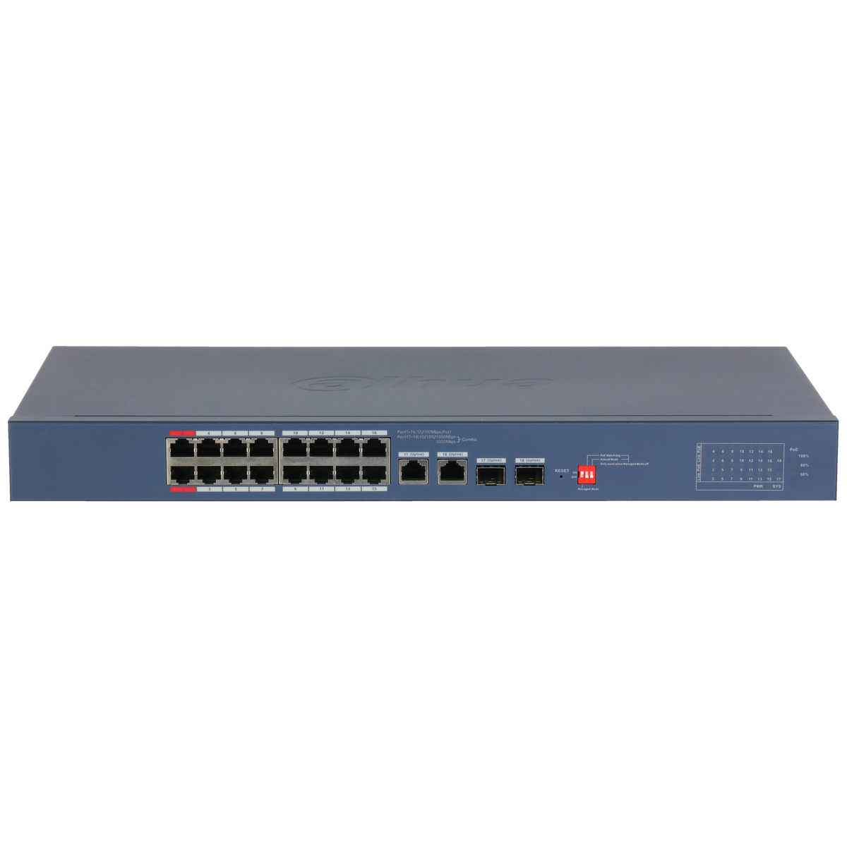 Dahua 18-Port Cloud Managed Desktop Switch - 16-Port PoE