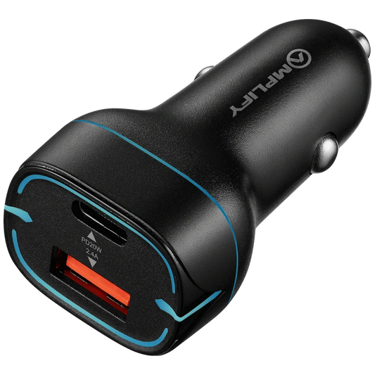 Amplify Volto Series Dual Car Charger 32W (Type-C + USB) - Black - Guards On Duty Shop & Security Guards