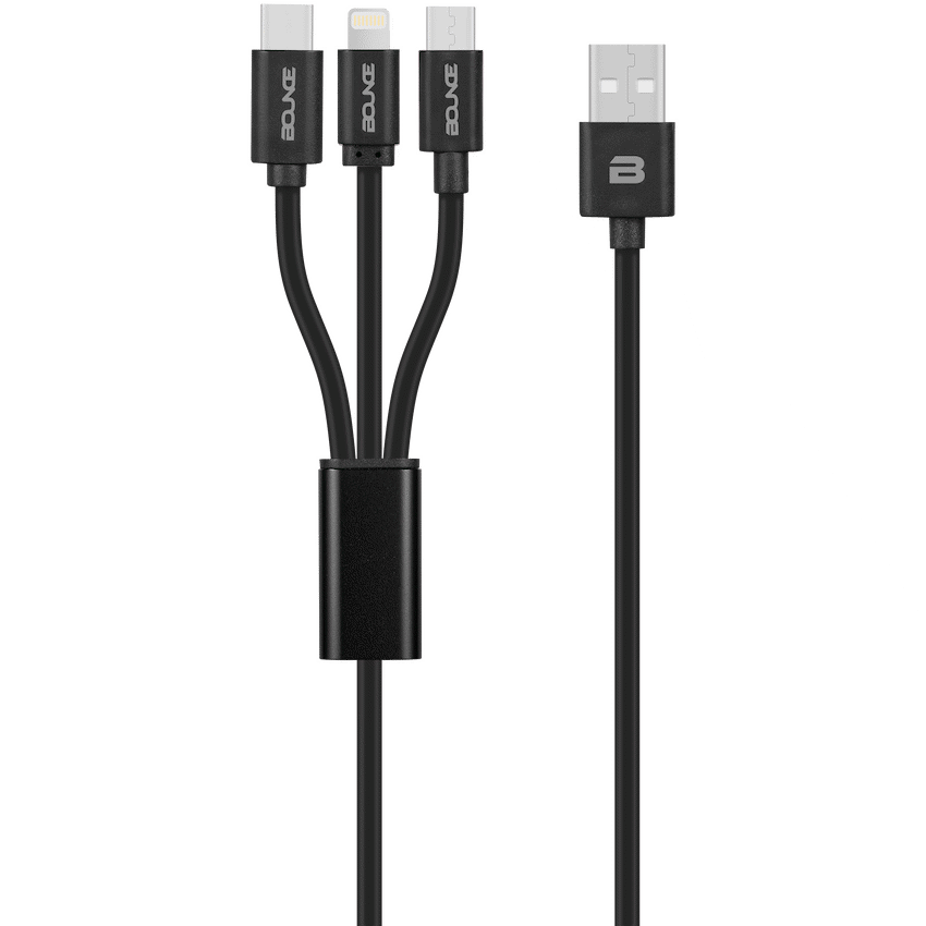 Bounce Cord Series 3 in 1 Charge Cable 1m - Black - Guards On Duty Shop & Security Guards