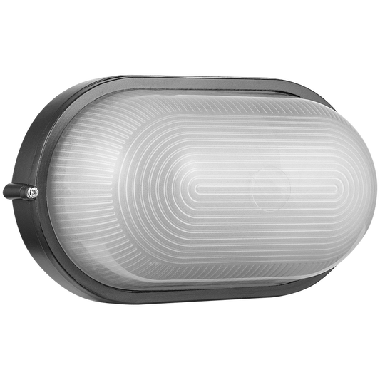 Ellies Illume Series - AC Oval Bulkhead - Aluminium + Glass - E27 Base - BK