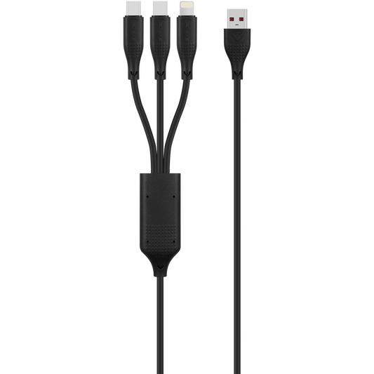 Volkao Nova Series USB A to 2 USb C and lightning cable 100W 1.2m TPE-Black