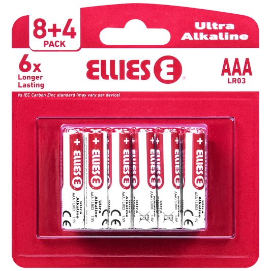 Ellies Ultra Series - Alkaline Batteries AAA 8+4 Value Pack - WT