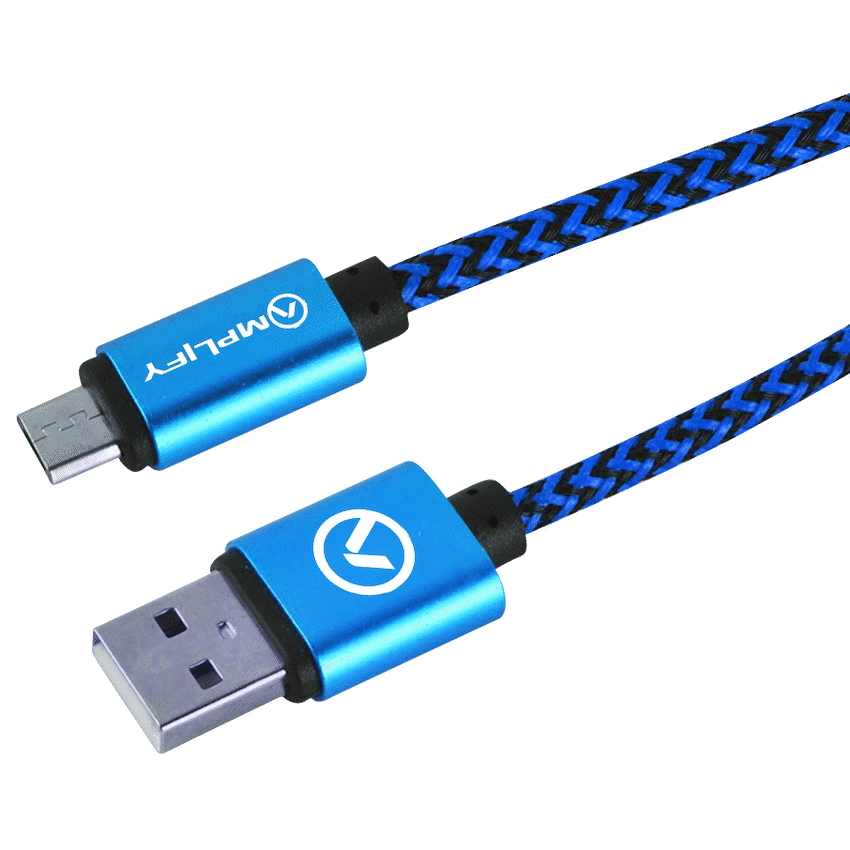 Amplify Linked Series Micro USB Braided Cable - 2m - Black/Blue - Guards On Duty Shop & Security Guards