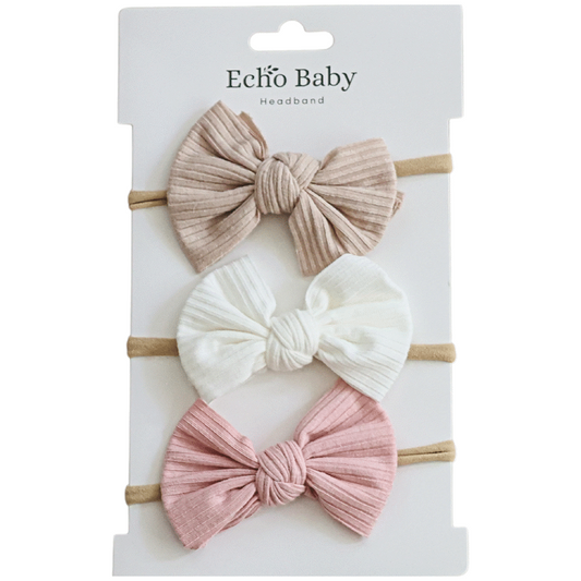 Echo Baby Bow Headbands - Set of 3 (Bone, white, pink)