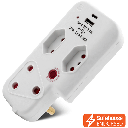 Ellies 3 Way Surge Adaptor with Type C + USB - WT
