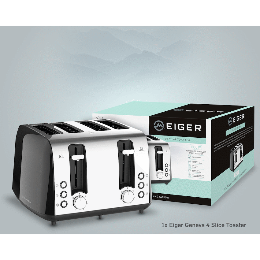 EIGER GENEVA 4 SLICE STAINLESS STEEL TOASTER - BLACK - Guards On Duty Shop & Security Guards
