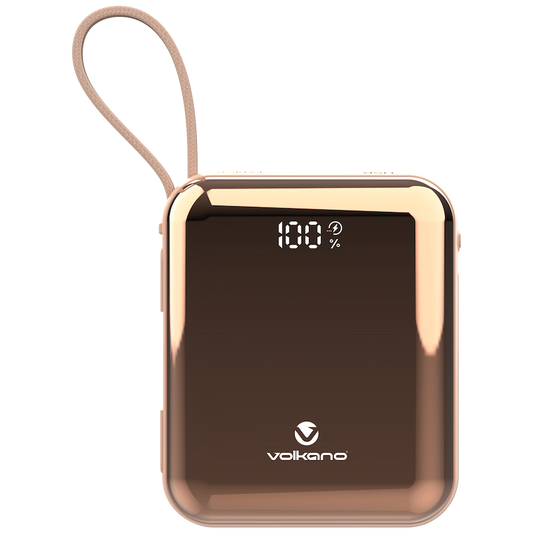 Volkano Solace Series 10 000 mAh Power Bank with Built-in USB-C & Lightning Cable - Pink & Rose Gold