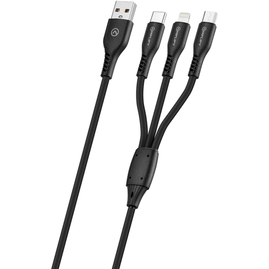 Amplify CoreCharge Series 1.2m 3-in-1 Cable - Black - Guards On Duty Shop & Security Guards