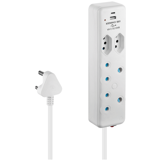Switched 4-Way Extension Lead with 1x Type-C + 1x USB - 2m