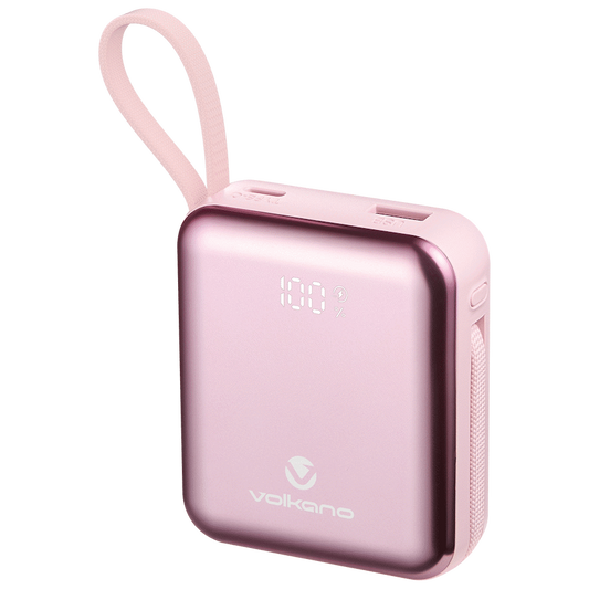 Volkano Solace Series 10 000 mAh Power Bank with Built-in USB-C & Lightning Cable - Pink & Rose Gold
