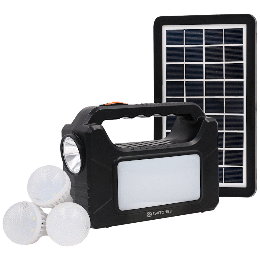 SWITCHED Power Station, Rechargeable, USB Phone Charging with Solar Panel  - Black