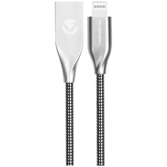 Volkano Iron Series Round Metallic Spring MFI Lightning Cable 1.2m - Silver