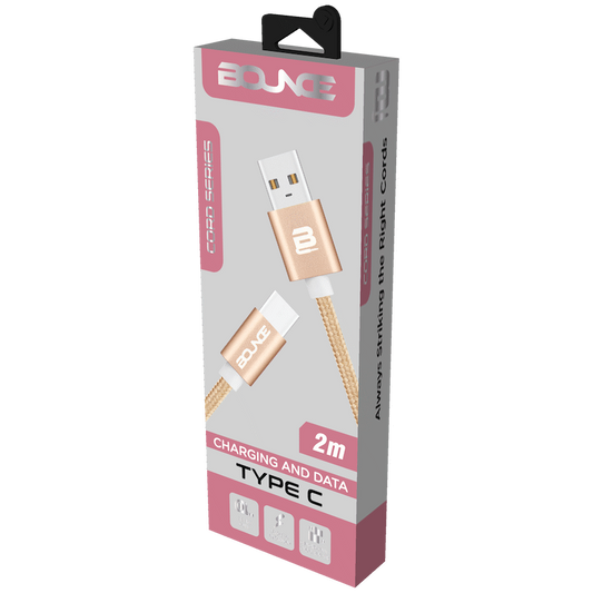 Bounce Cord Series USB Type-C Braided Cable 2m - Champagne Gold - Guards On Duty Shop & Security Guards