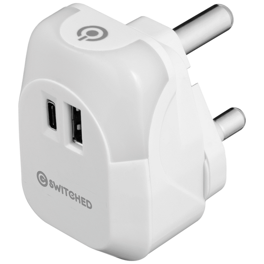 Switched Halo Fast Charge Power Adaptor, USB and Type-C Ports, Output 20w - Soft Touch Night Light