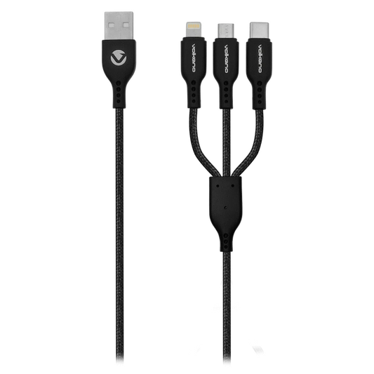 Volkano On-The-Go 3-in-1 1m Braided Cable - Black