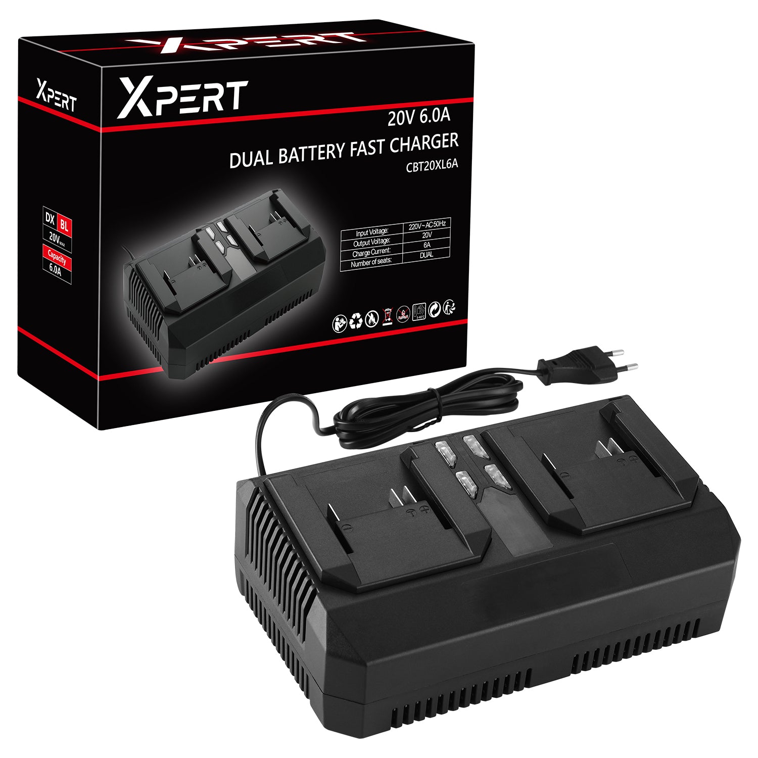 Pinnacle Xpert 20V Dual Battery Fast Charger 6A - Guards On Duty Shop & Security Guards