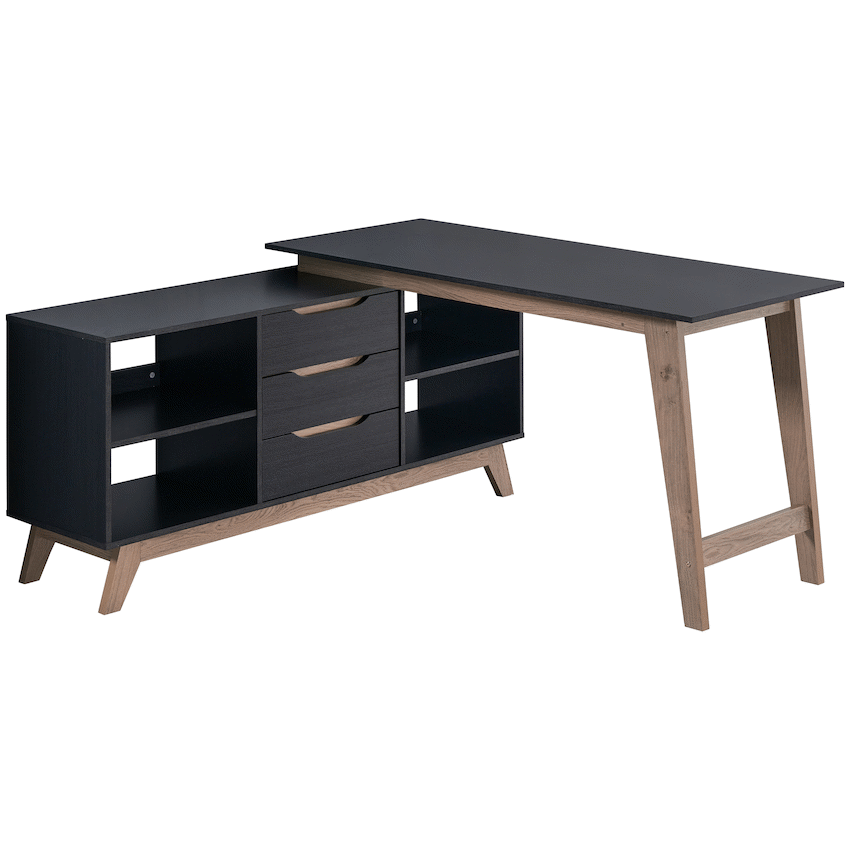 Everfurn Premium Lunar Office Desk - Black, L-Shaped, with Storage (Box 2 of 2)