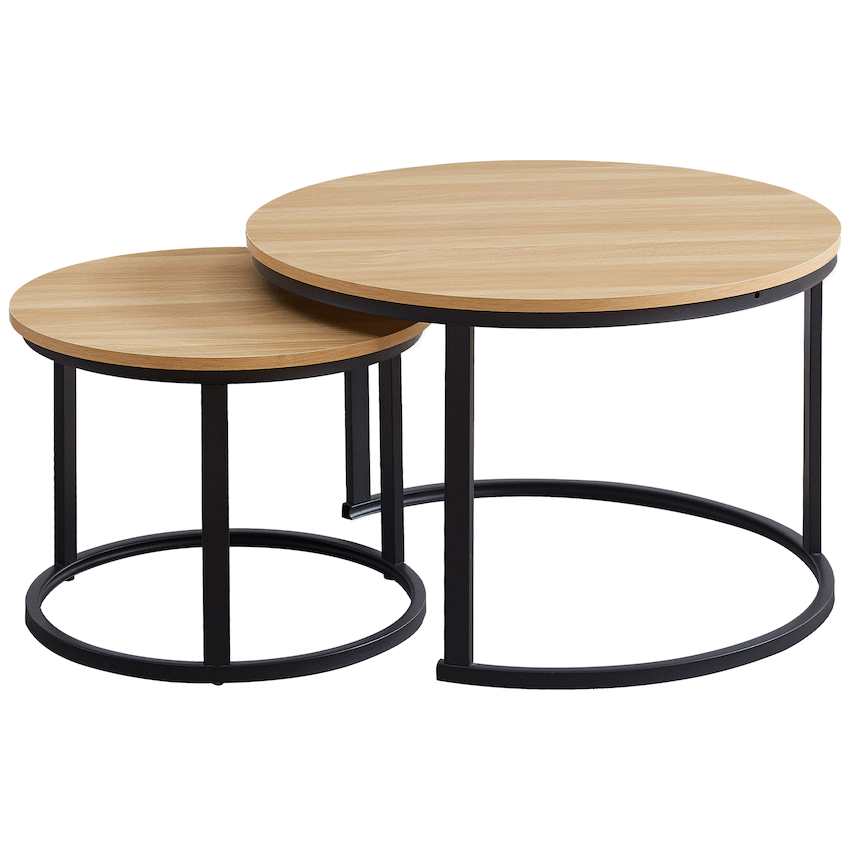 Everfurn Indus Nesting Coffee Table Oak With Black Frame - Guards On Duty Shop & Security Guards