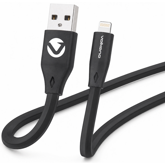 Volkano Slim Series Flat PVC Lightning Cable 1.2m - Black