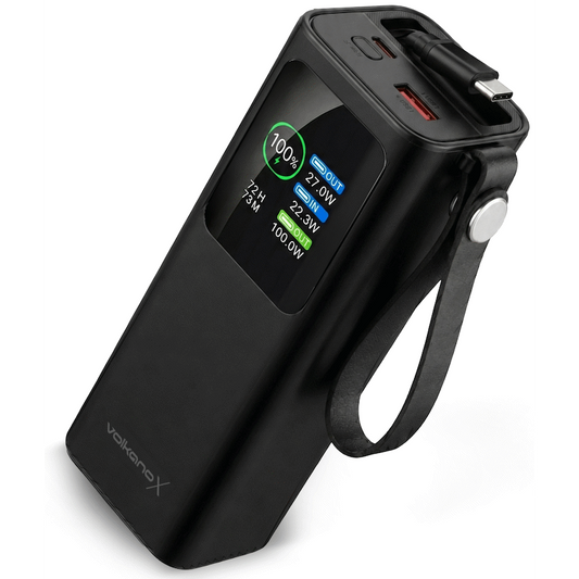 VolkanoX Titan Series - 20 000 mAh - Power Bank with retractable Type-C Cable with Flashlight