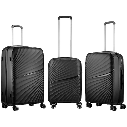 Travelwize Quartz PP 4-Wheels Spinner 3Pc Luggage Set Black