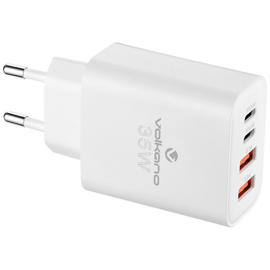 Volkano Quad Series 2x PD USB-C 2x USB-A 3a 35W Wall Charger