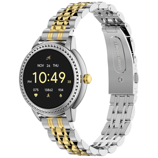 Volkano Ayla Collection Round Smartwatch With 2 Colour Metal link Strap