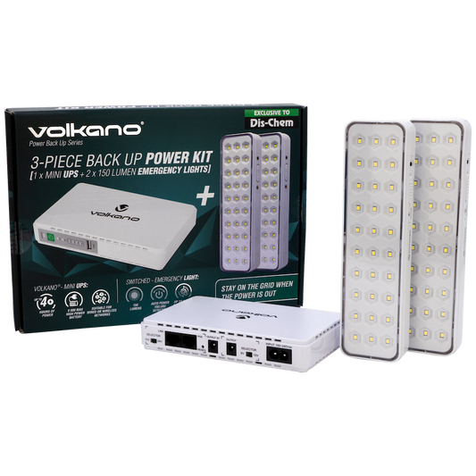 Volkano Backup Power Kit - Mini UPS + 2 150-Lumen Emergency Lights