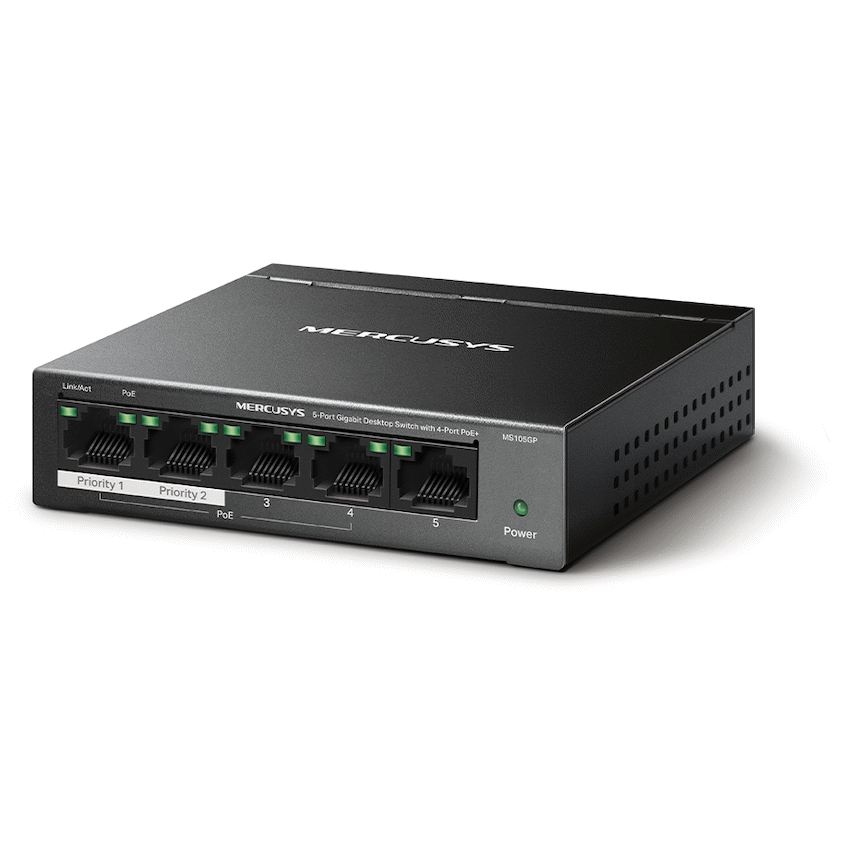 Mercusys TP-Link Mercusys MS105GP 5-Port Gigabit Desktop Switch with 4-Port PoE+