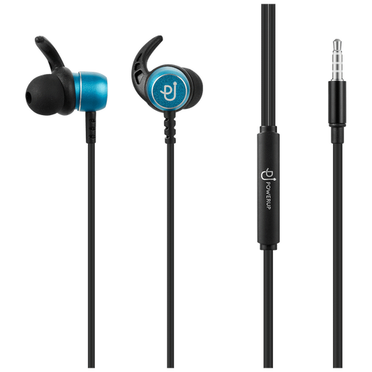 PowerUp E1 Series Aux Earphones with Carry Case - Blue
