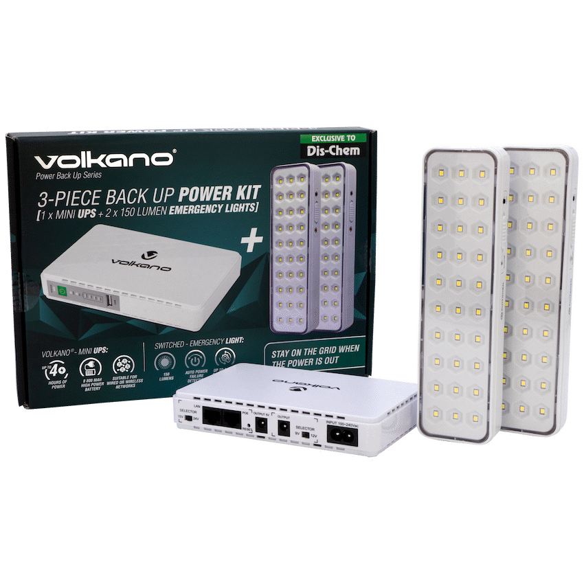 Volkano Backup Power Kit - Mini UPS + 2 150-Lumen Emergency Lights