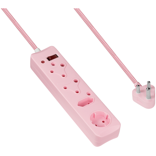 SWITCHED 4 Way Medium  Surge Protected Multiplug 0.5M Braided Cord Pink