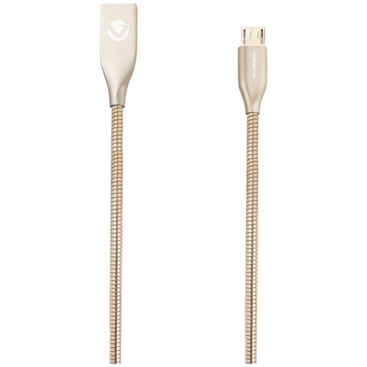 Volkano Iron Series Round Metallic Spring Micro USB Cable 1.2m - Champagne Gold