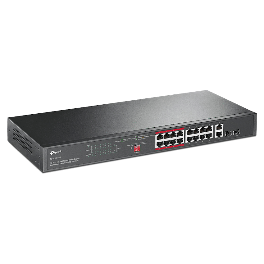 TL-SL1218MP 16-Port 10/100Mbps + 2-Port Gigabit Rackmount Switch with 16-Port PoE+